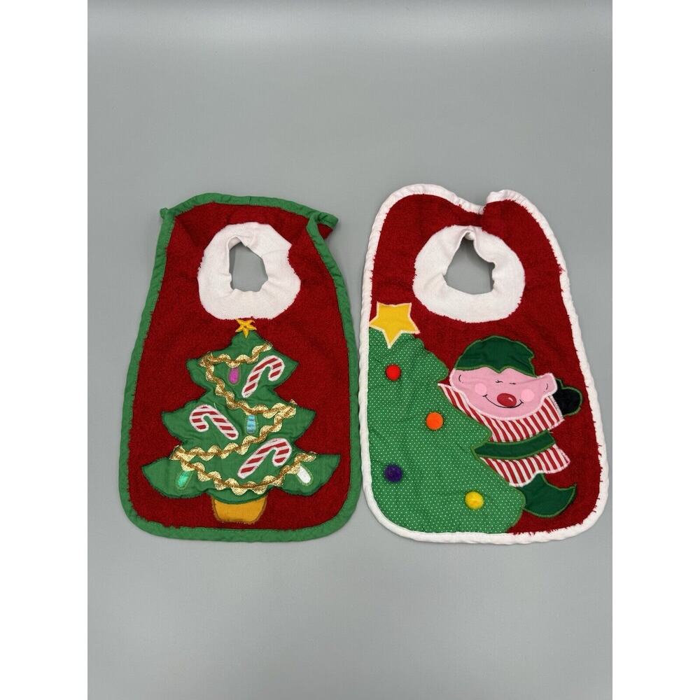 Vintage Pullover Christmas CLOTH BIBS Mullin Square Kids Baby Bibs Set Of 2
